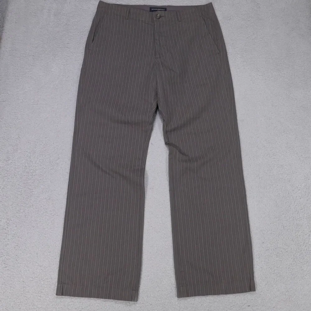 Y2K Banana Republic Pants 35x32 Mens Flat Front Straight Wide Leg Brown Cotton
